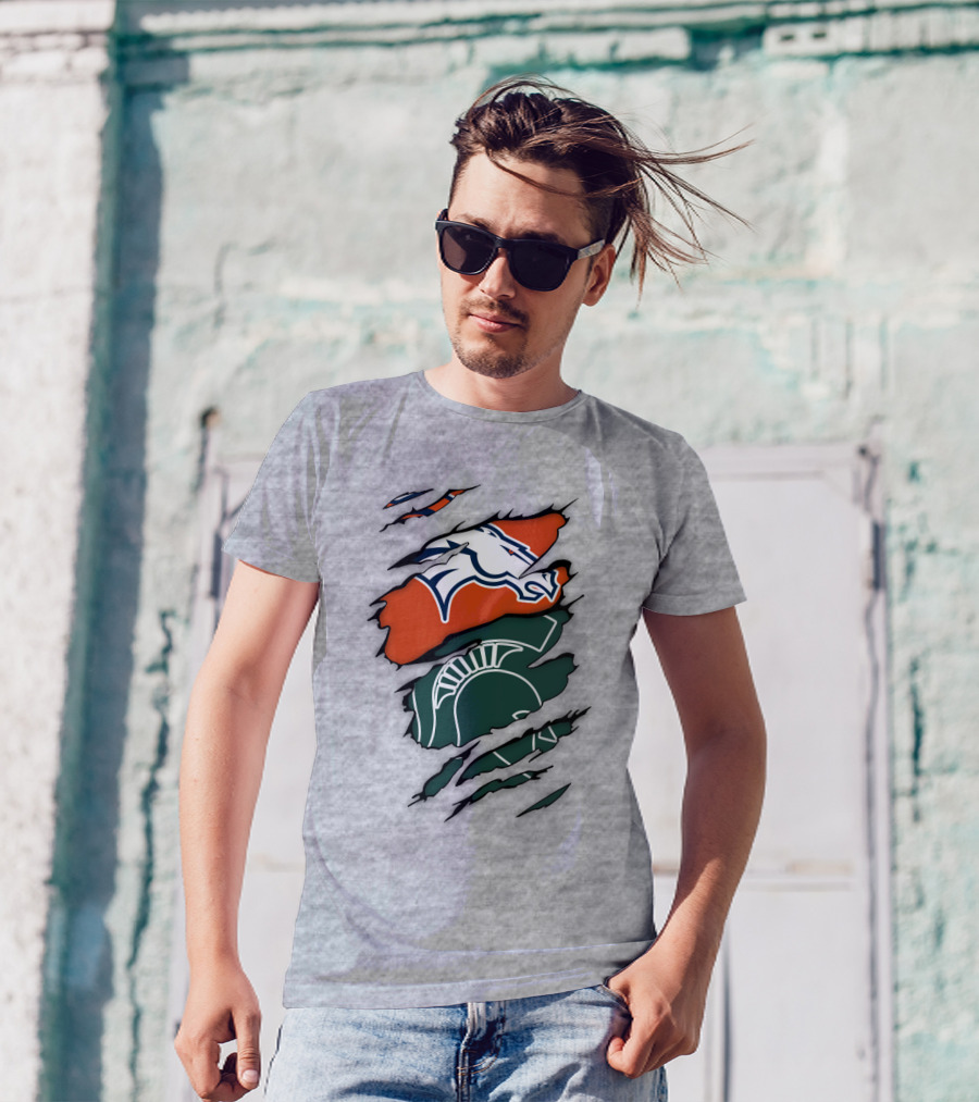 Denver Broncos Michigan State Spartan Helmet T-Shirt