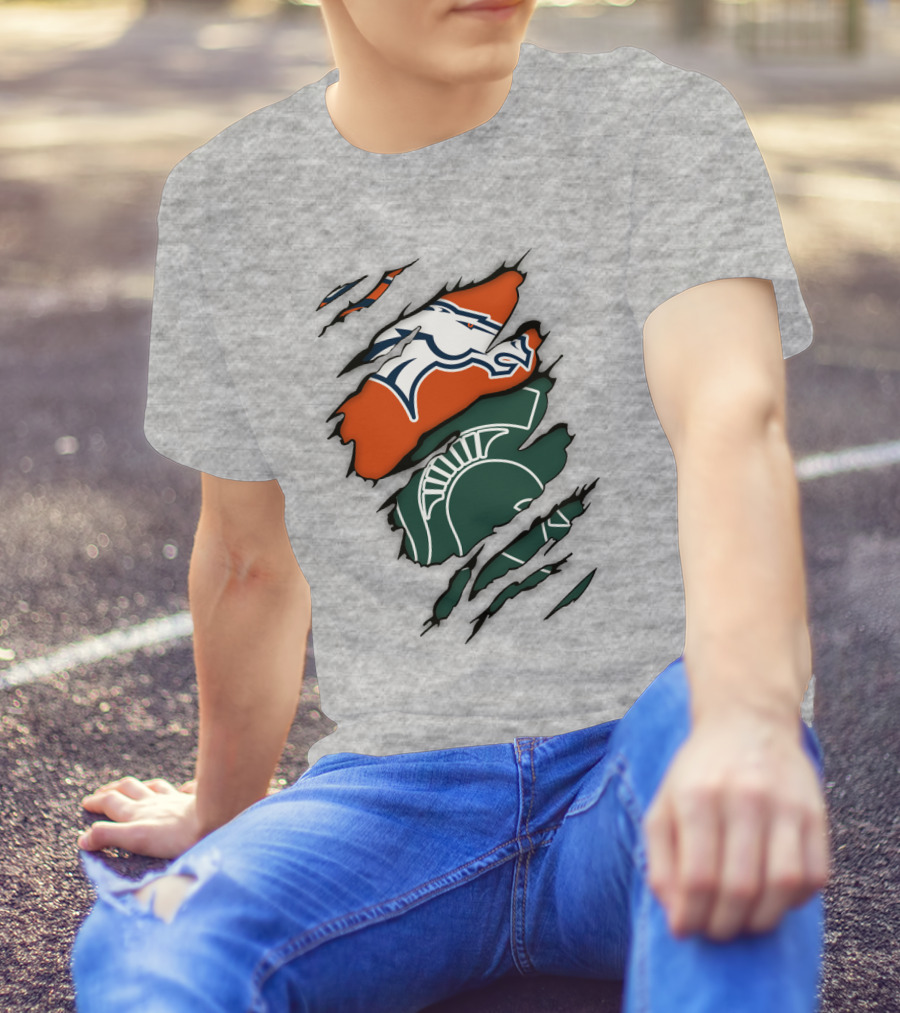 Denver Broncos Michigan State Spartan Helmet T-Shirt