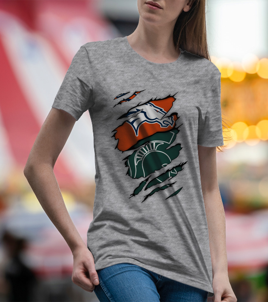 Denver Broncos Michigan State Spartan Helmet T-Shirt