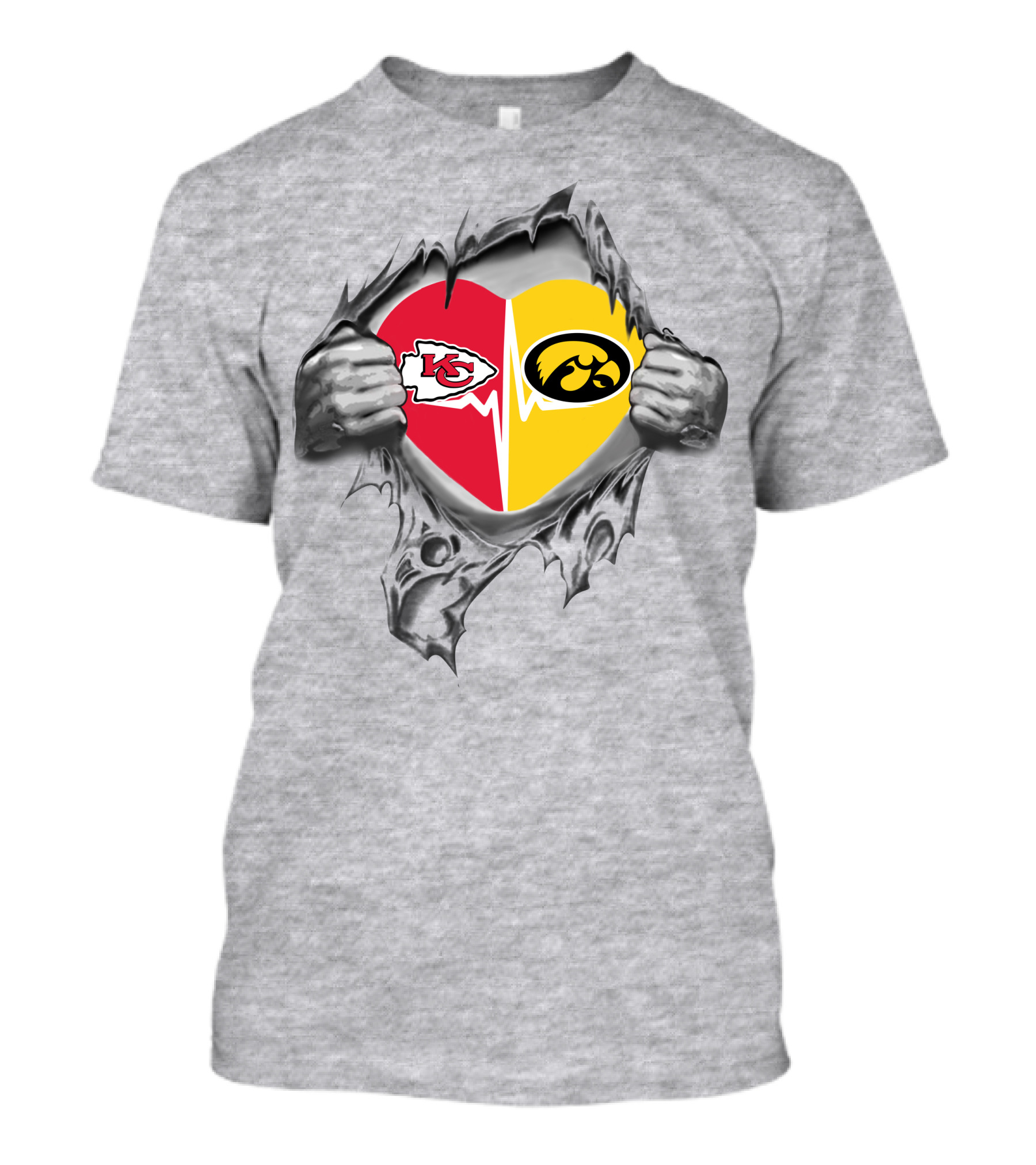Kansas City Chiefs Iowa Hawkeyes Heart Logo Chiefs Hawkeyes Fan Gear T-Shirt