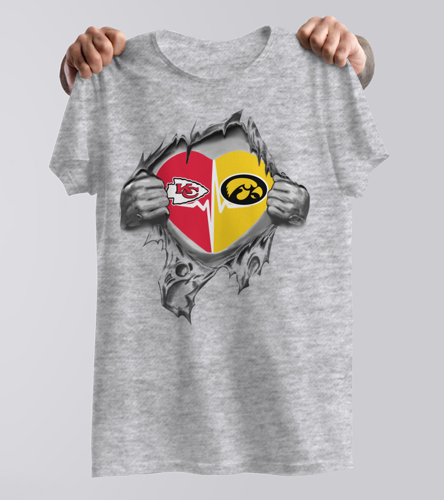Kansas City Chiefs Iowa Hawkeyes Heart Logo Chiefs Hawkeyes Fan Gear T-Shirt