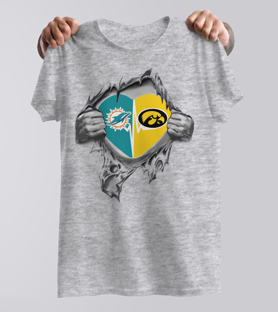 Miami Dolphins Hawkeyes Heart Logo Fusion T-Shirt