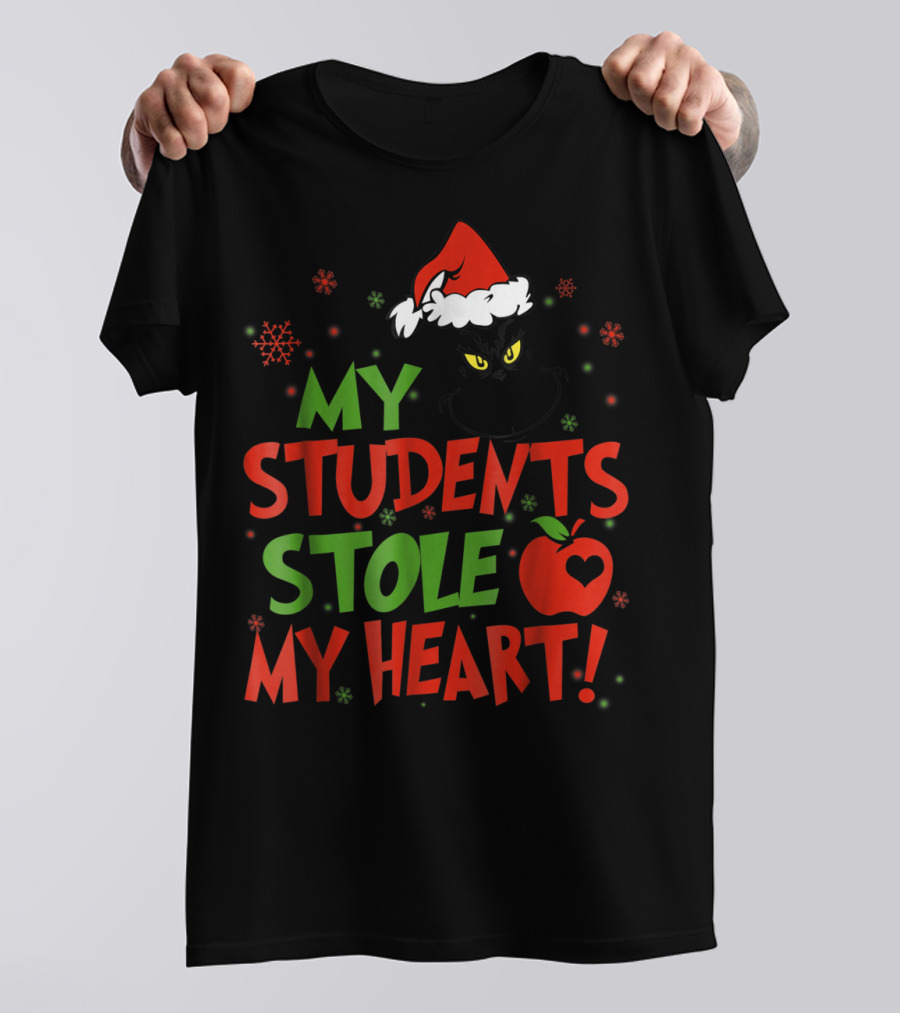 My Students Stole My Heart Grinch Christmas Teacher Apple T-Shirt