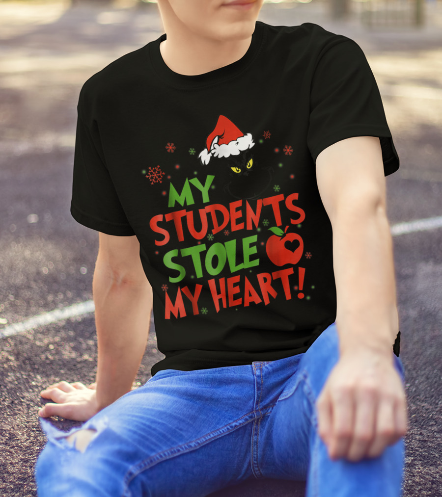 My Students Stole My Heart Grinch Christmas Teacher Apple T-Shirt