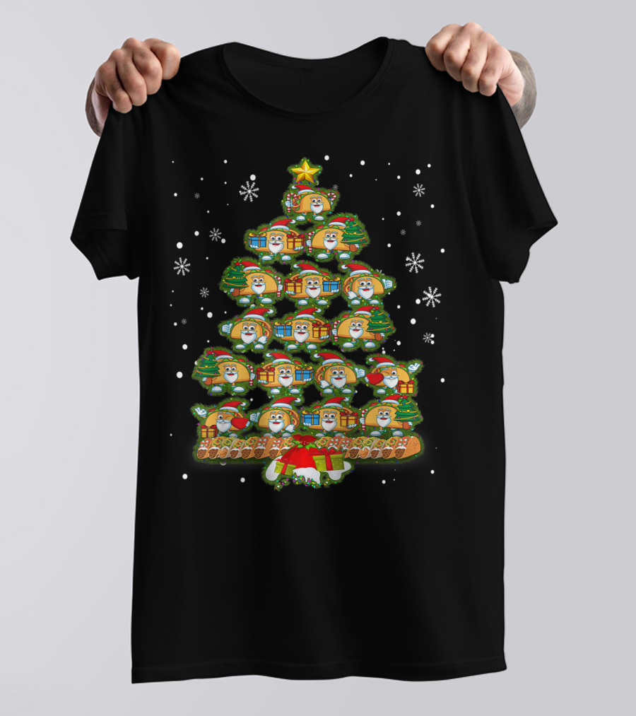 Tacos Santa Christmas Tree Light Decor Snowflakes T-Shirt