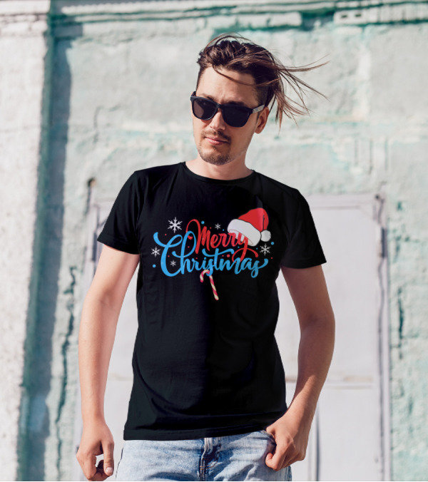 Merry Christmas Nice Santa's Hat Candy Cane Snowflakes T-Shirt