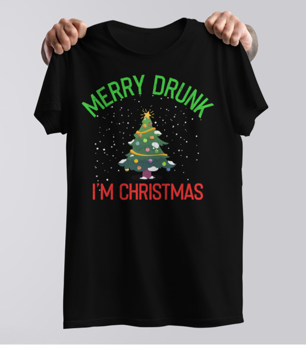 Merry Drunk I'm Christmas Festive Holiday Tree Snowflakes T-Shirt