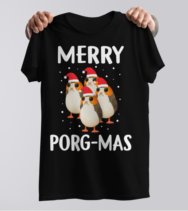 Merry Porg-Mas Christmas Holiday Season With Festive Porgs In Santa Hats T-Shirt