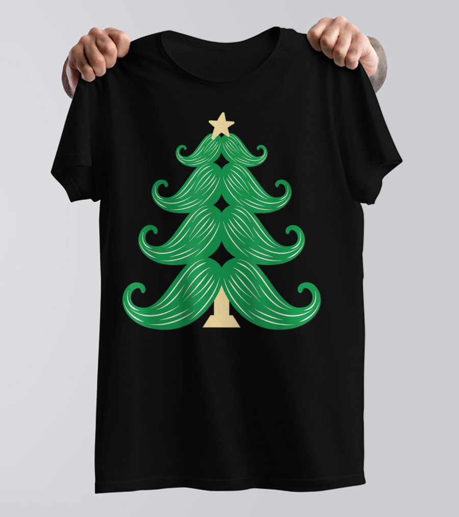 Mustache Christmas Tree Holiday Star T-Shirt