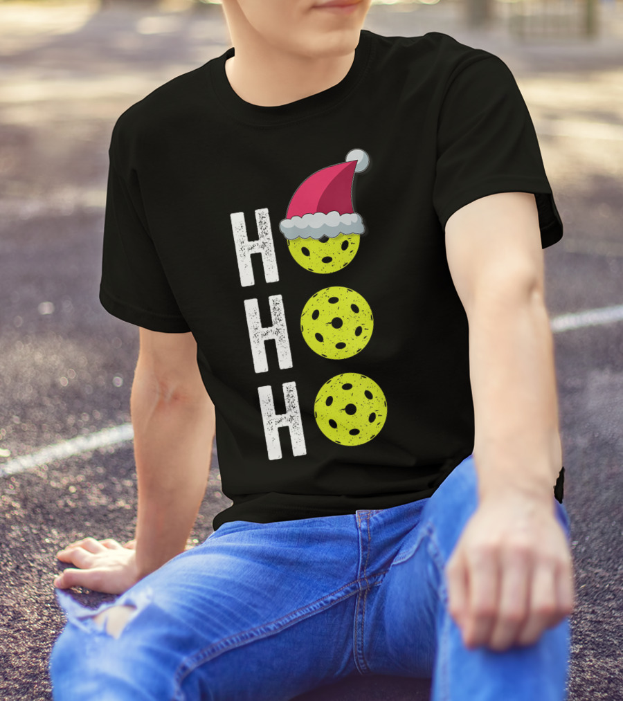 Ho Ho Ho Pickleball Christmas Funny Santa Hat Holiday T-Shirt