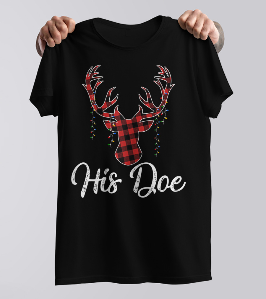 His Doe Plaid Antlers Lights T-Shirt
