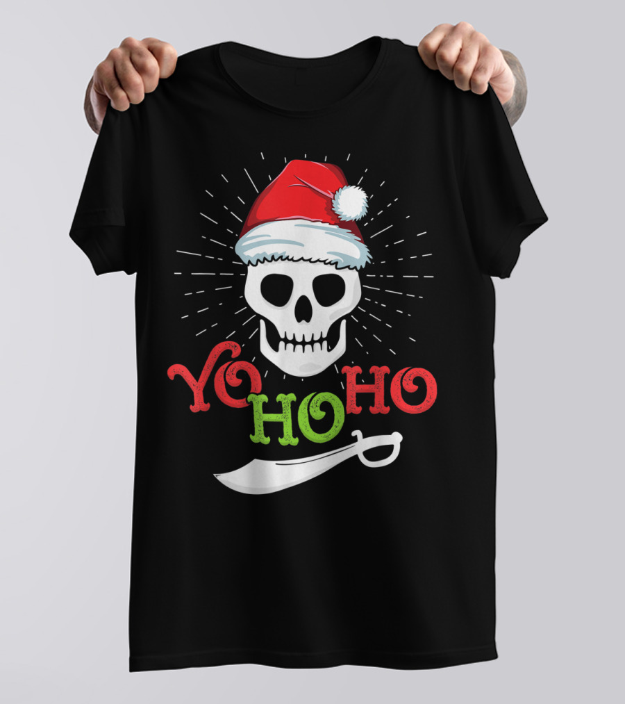 Yo Ho Ho Skull With Santa Hat And Sword T-Shirt