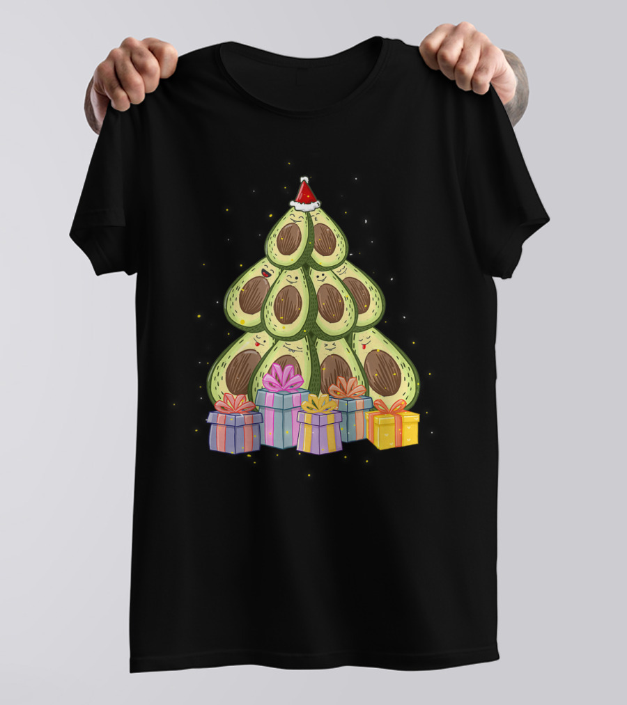 Avocado Christmas Tree With Santa Hat And Presents Avocado Lover T-Shirt