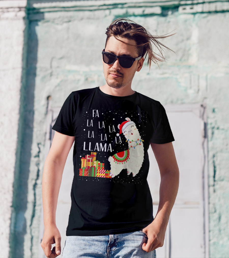 Fa La La Llama Christmas Santa Hat Gift Boxes T-Shirt