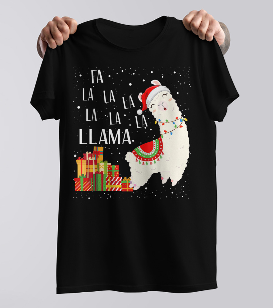 Fa La La Llama Christmas Santa Hat Gift Boxes T-Shirt