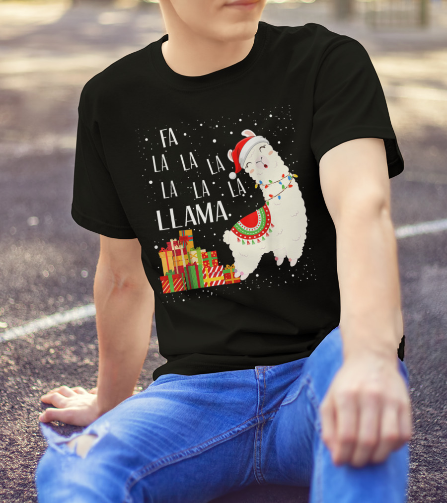 Fa La La Llama Christmas Santa Hat Gift Boxes T-Shirt