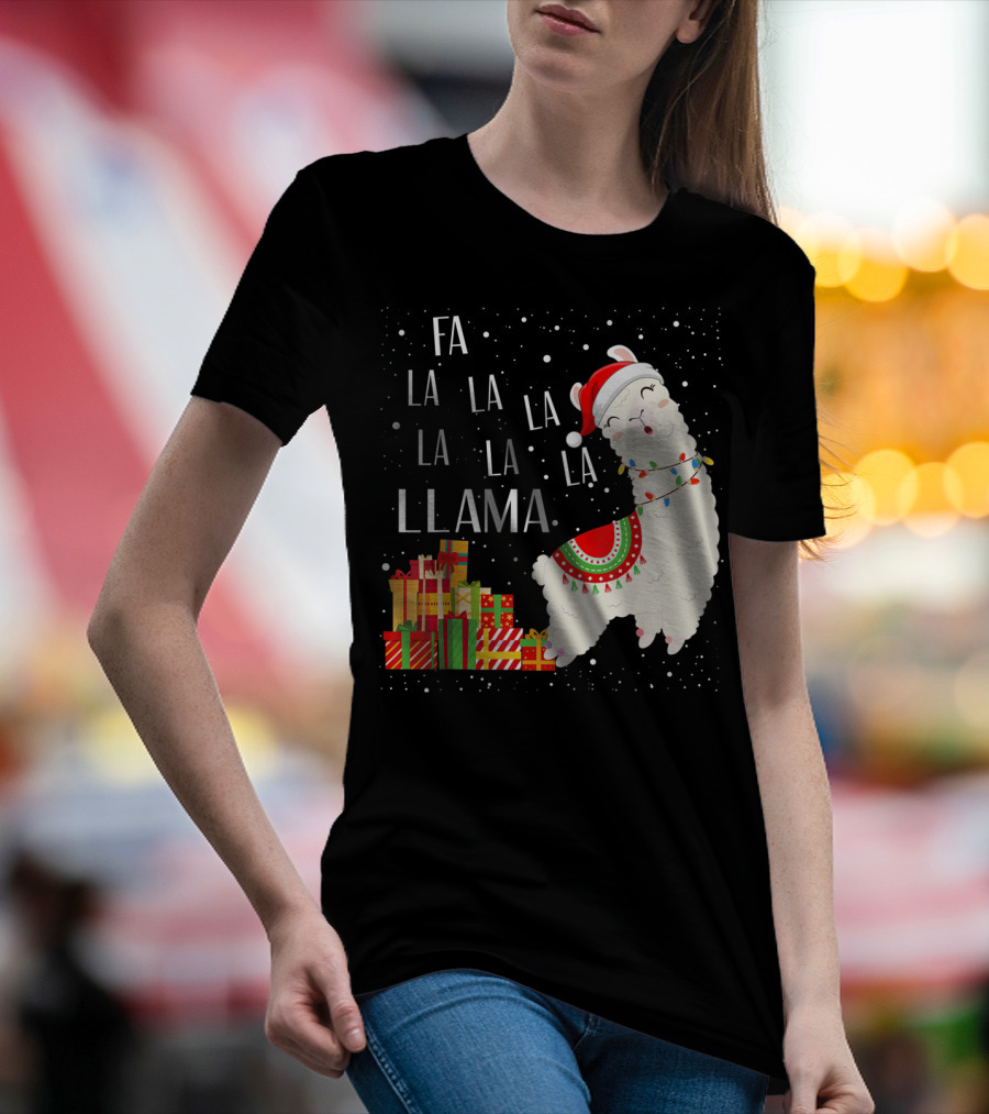 Fa La La Llama Christmas Santa Hat Gift Boxes T-Shirt