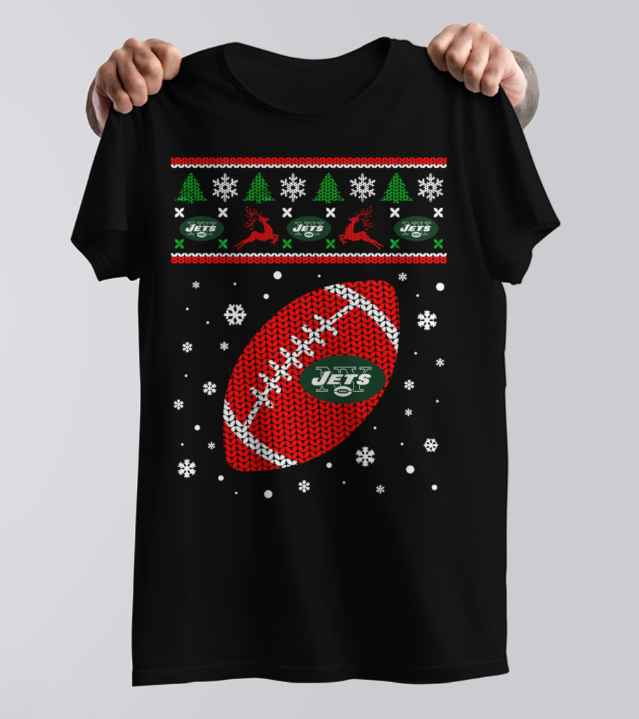 Football Lover Ugly Christmas Jets Team Holiday T-Shirt