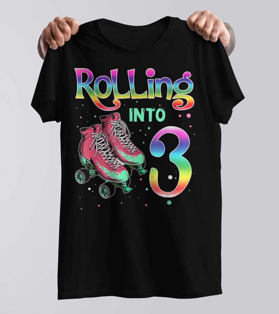 Rolling Into 3 Kids 3rd Birthday Roller Skates T-Shirt