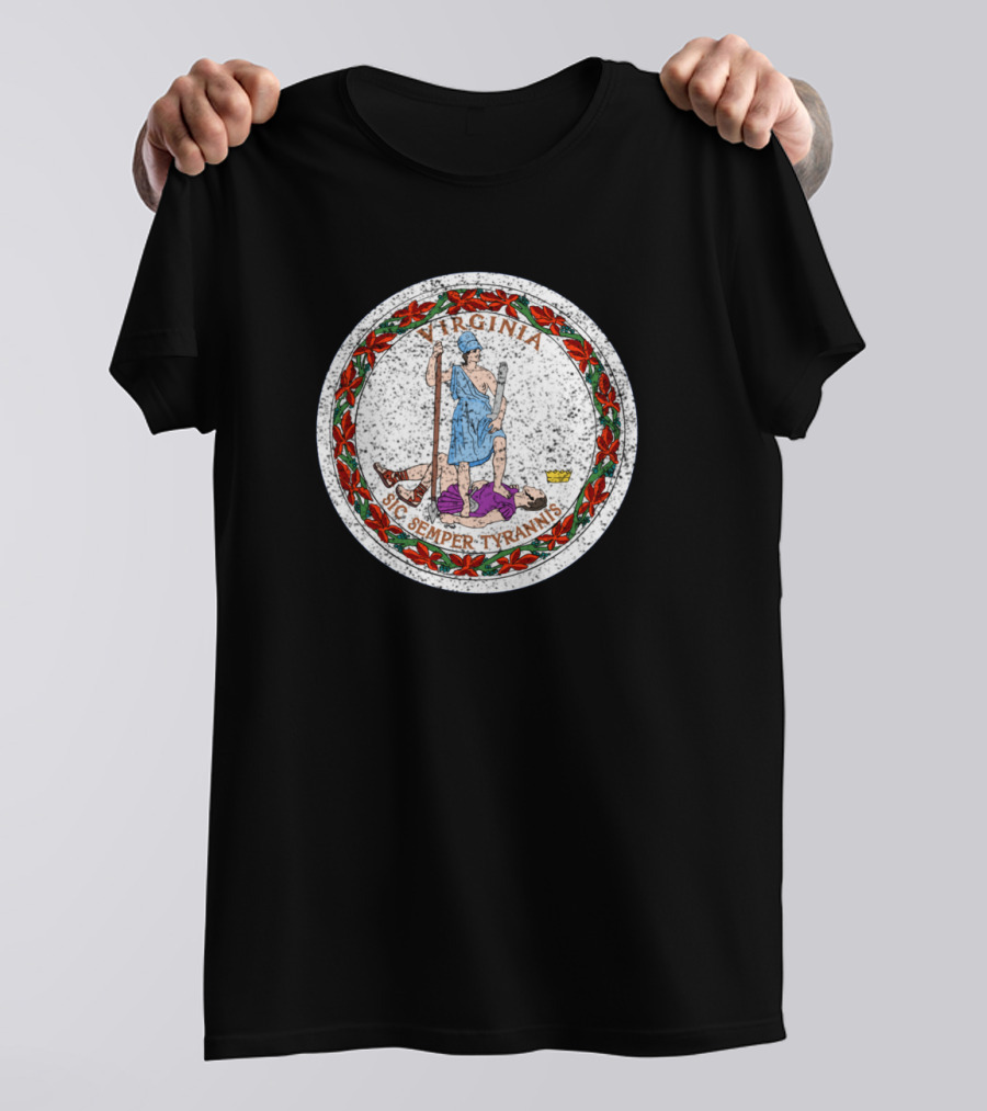 Virginia Sic Semper Tyrannis Distressed Flag T-Shirt