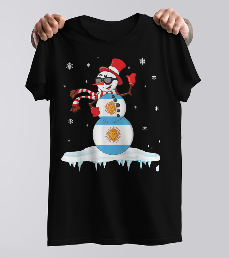 Argentinian Flag Snowman Dancing In Sunglasses Merry Winter T-Shirt