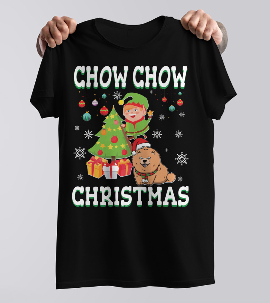 Chow Chow Christmas Elf Tree Presents Snowflakes T-Shirt