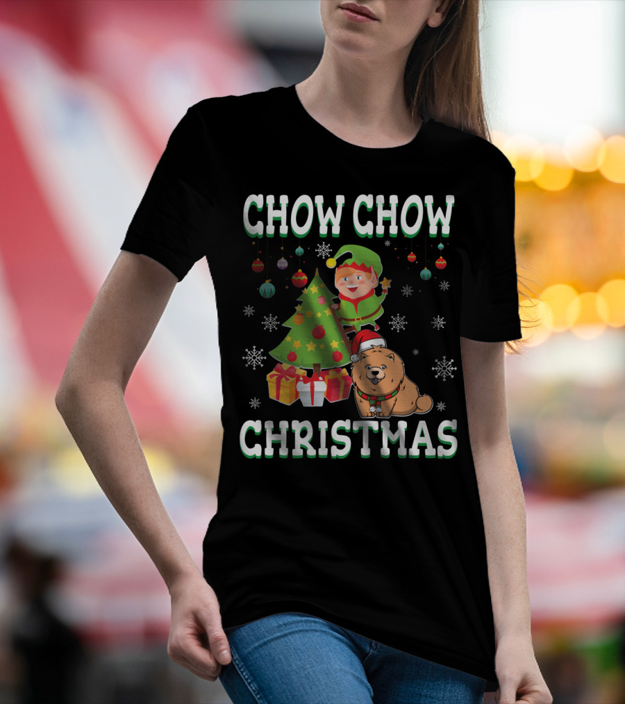 Chow Chow Christmas Elf Tree Presents Snowflakes T-Shirt