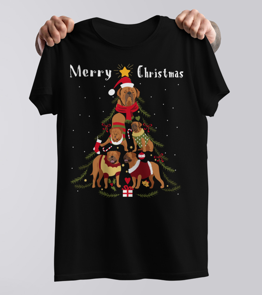 Merry Christmas French Mastiff Dogue De Bordeaux Christmas Tree T-Shirt