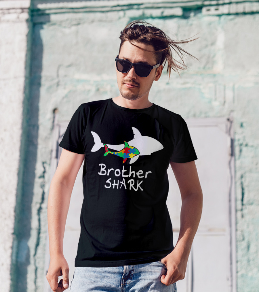 Brother Shark Autism Puzzle Piece Colors T-Shirt