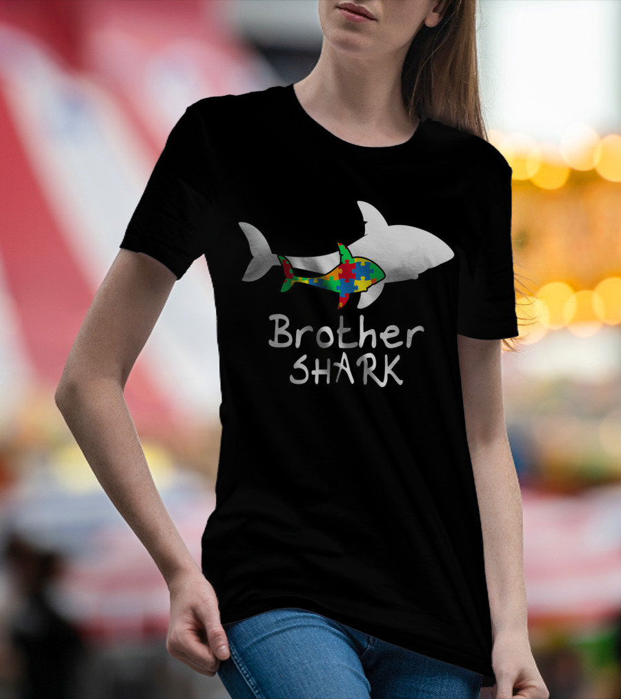 Brother Shark Autism Puzzle Piece Colors T-Shirt