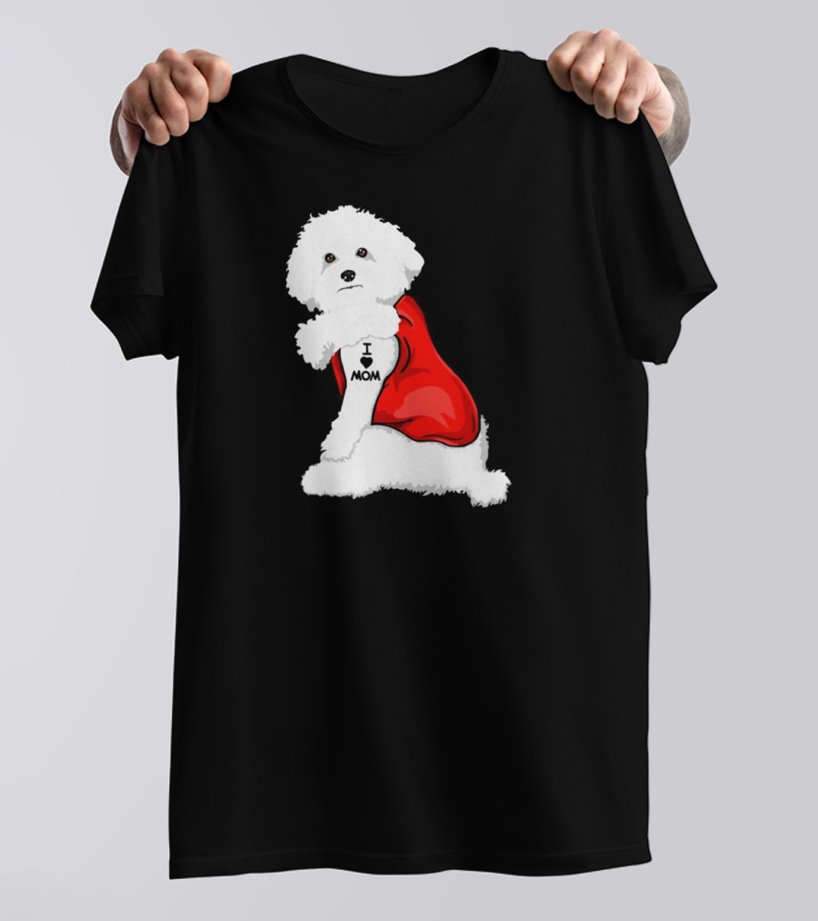 Bichon Frise I Love Mom Tattoo Red Cape T-Shirt