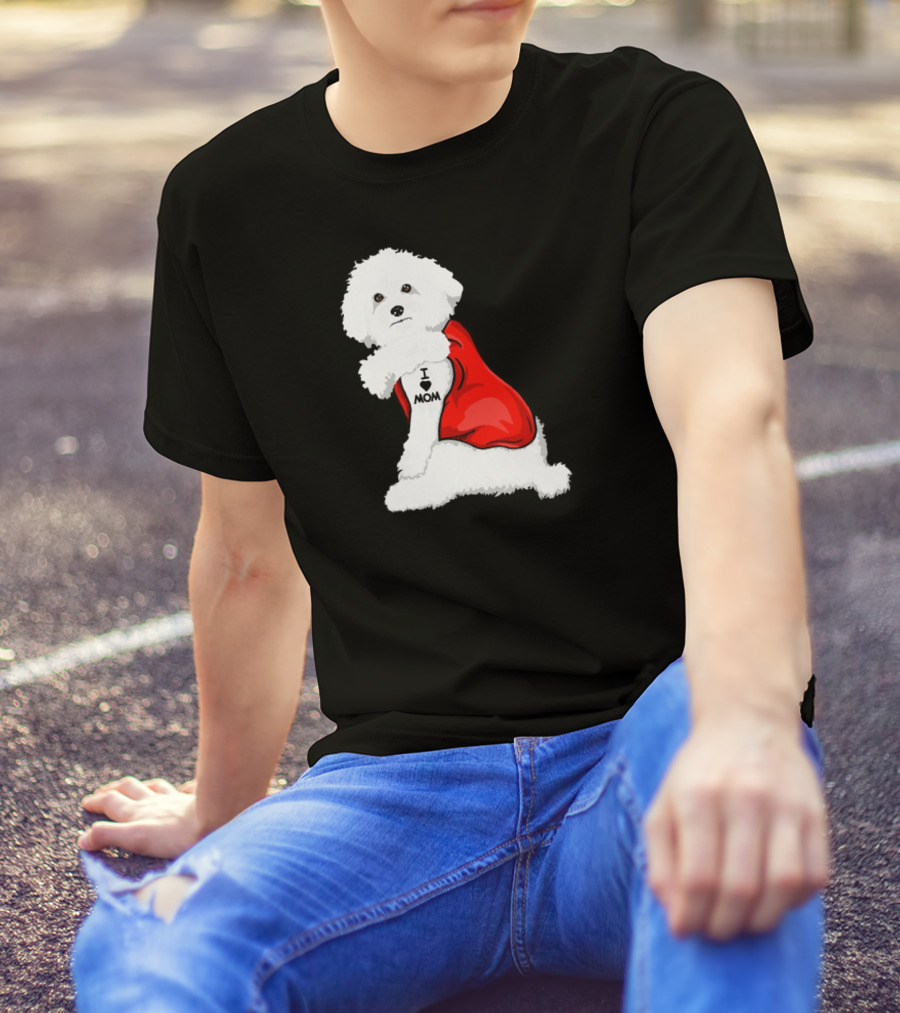 Bichon Frise I Love Mom Tattoo Red Cape T-Shirt
