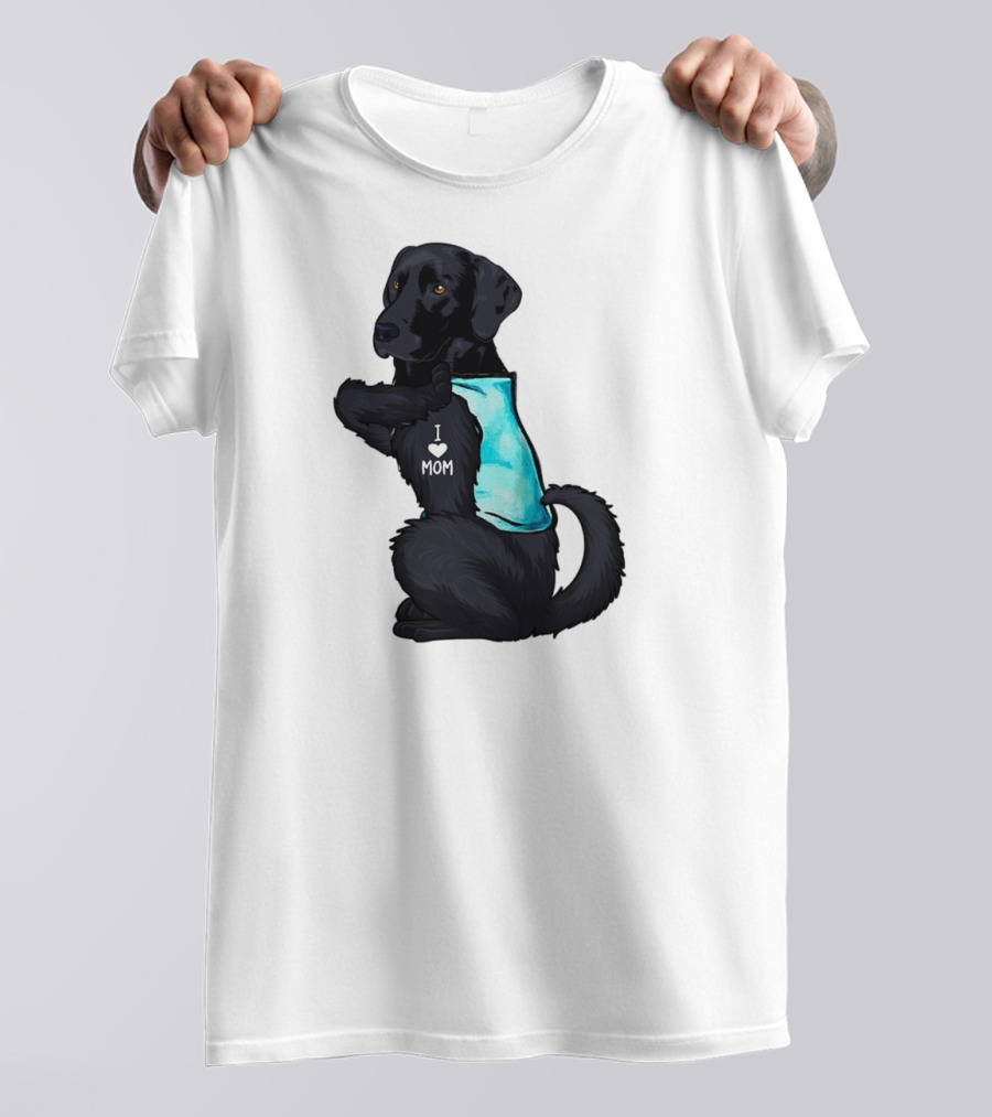 Black Labrador Dog With I Love Mom Heart Tattoo T-Shirt