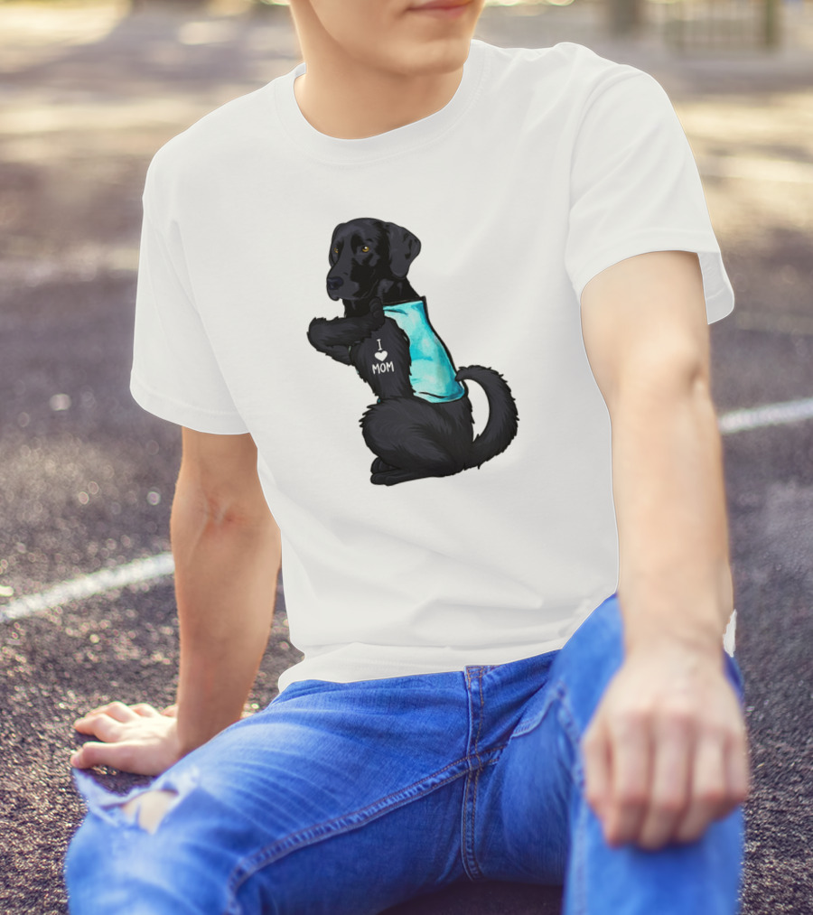 Black Labrador Dog With I Love Mom Heart Tattoo T-Shirt