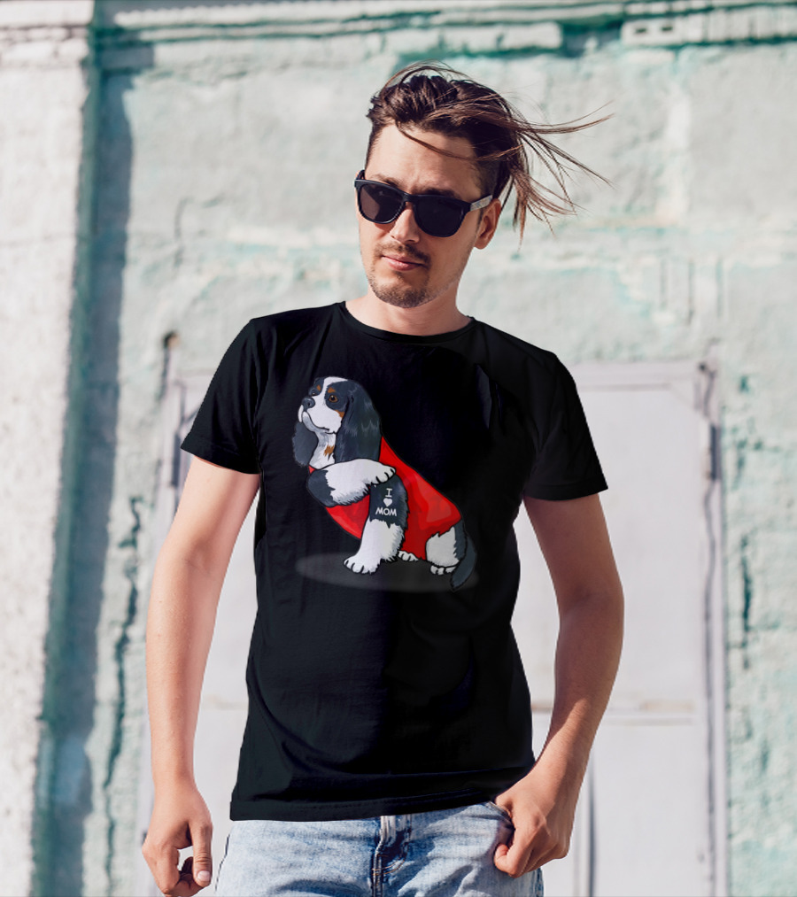 Cavalier King Charles Spaniel I Love Mom Dog With Red T-Shirt