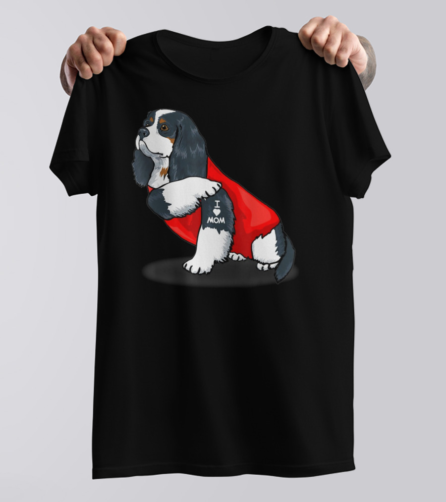 Cavalier King Charles Spaniel I Love Mom Dog With Red T-Shirt
