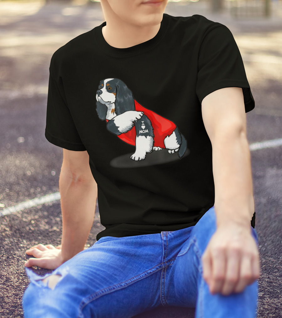 Cavalier King Charles Spaniel I Love Mom Dog With Red T-Shirt