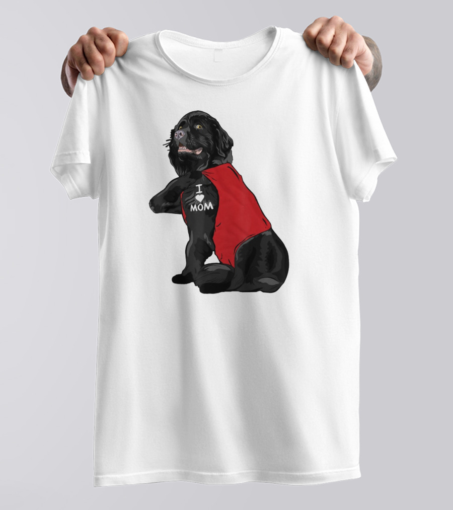 Newfoundland Dog I Love Mom Red Vest Tattoo T-Shirt