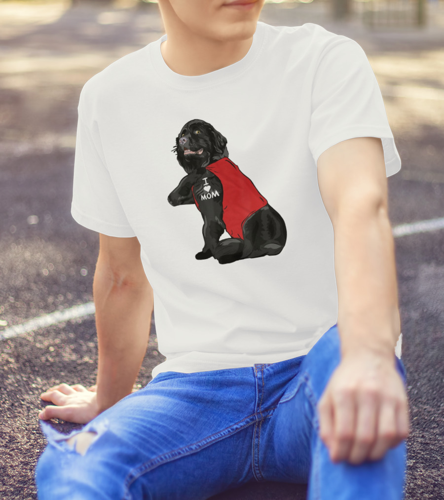 Newfoundland Dog I Love Mom Red Vest Tattoo T-Shirt