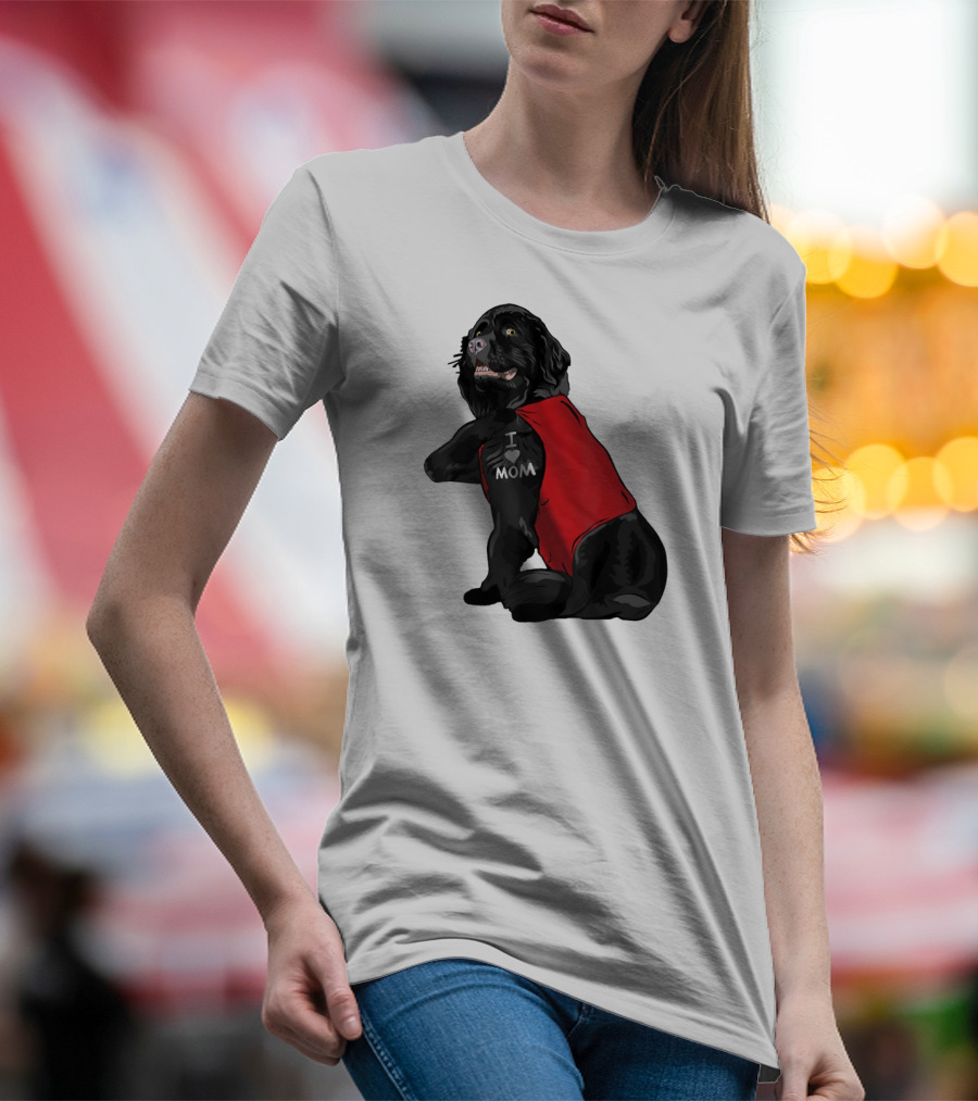 Newfoundland Dog I Love Mom Red Vest Tattoo T-Shirt