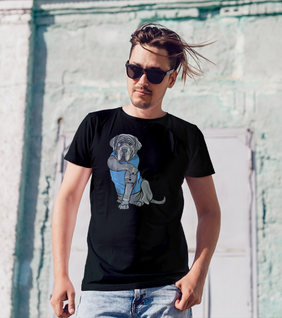 Neapolitan Mastiff I Love Mom Tattoo Dog Wearing Blue T-Shirt