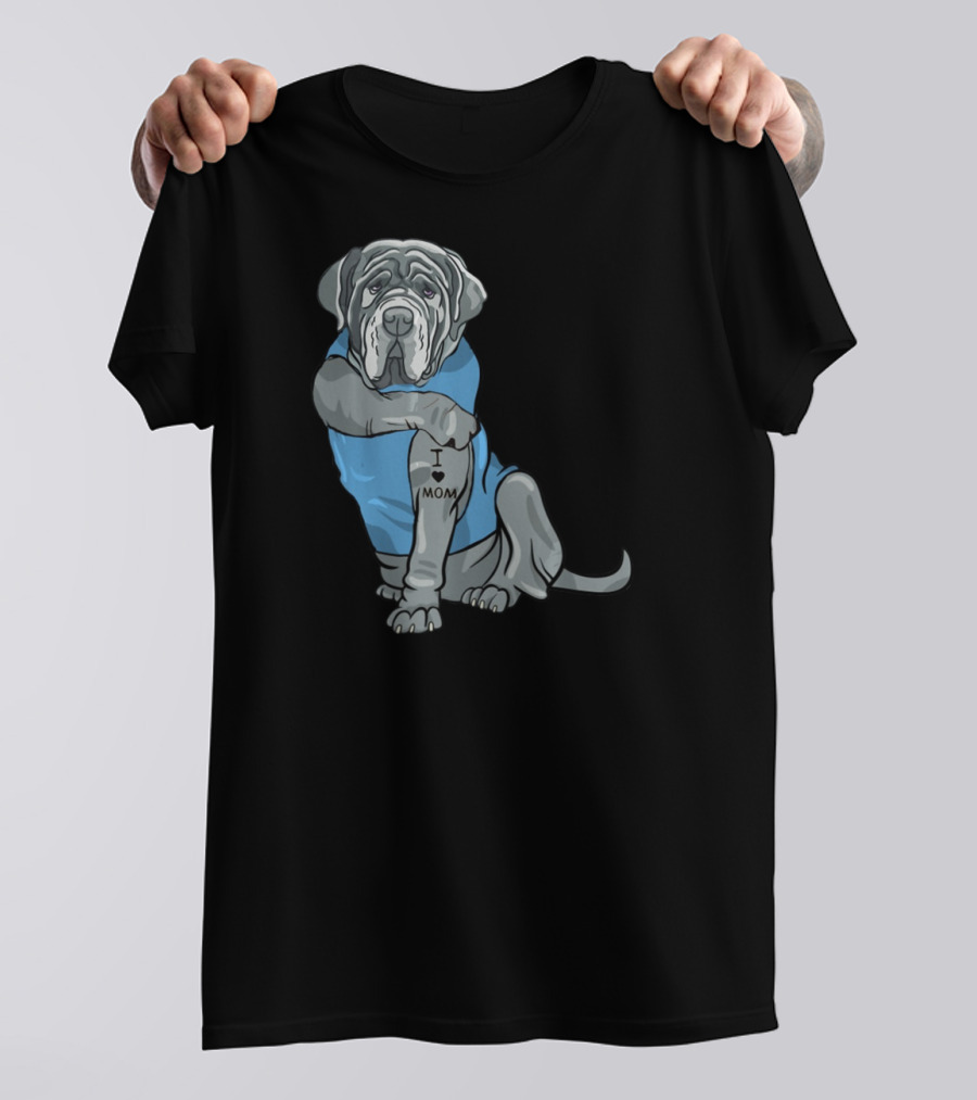 Neapolitan Mastiff I Love Mom Tattoo Dog Wearing Blue T-Shirt