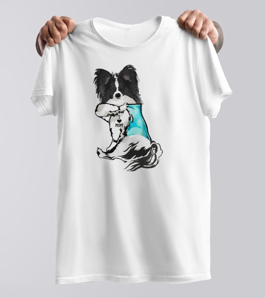 Papillon Dog I Love Mom Tattoo T-Shirt