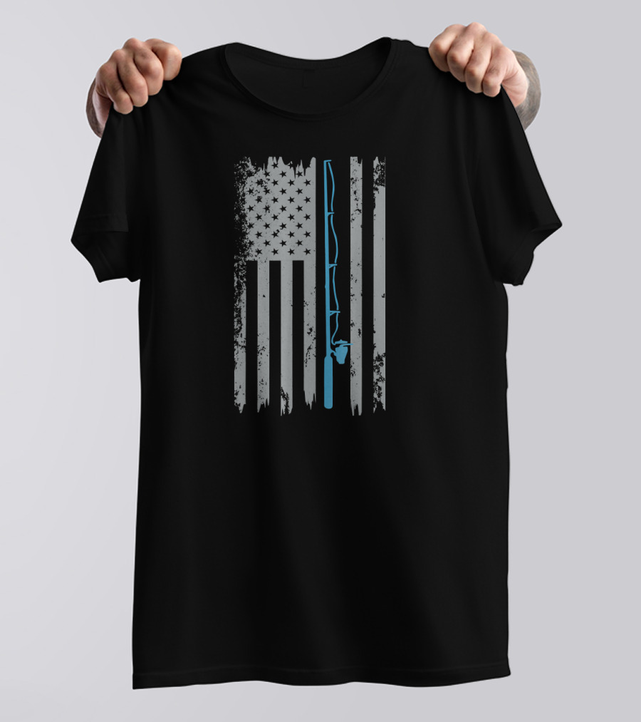 Vintage USA Flag Fishing Rod T-Shirt