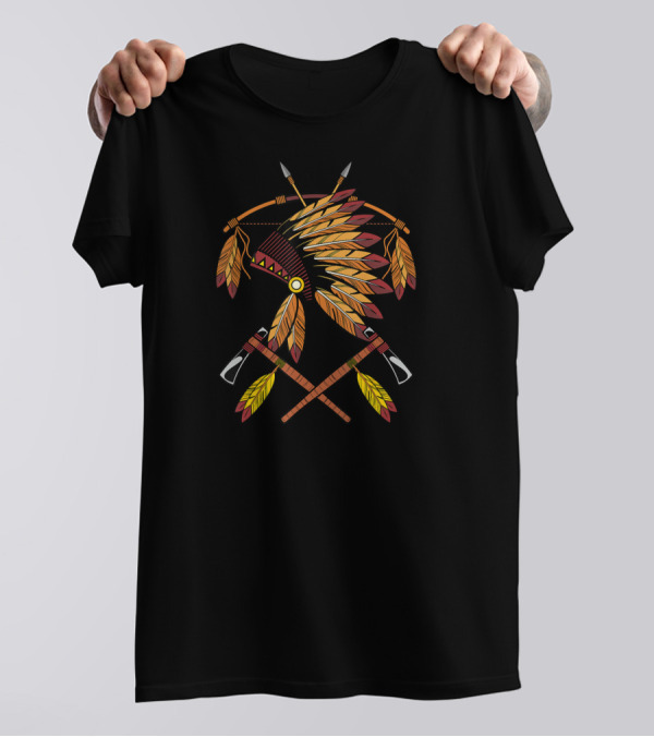 Native American War Bonnet Bow Arrows Tomahawks Feathers T-Shirt