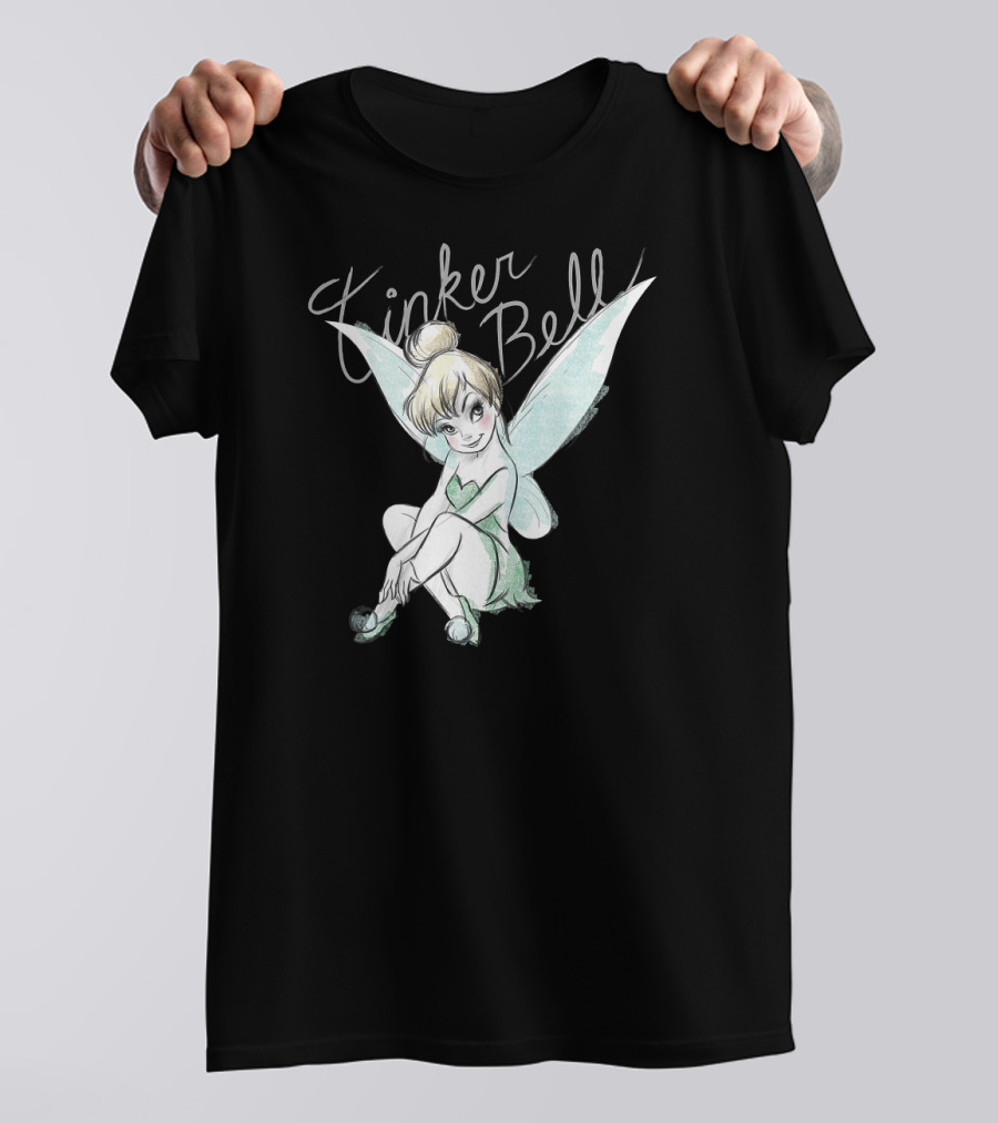 Disney Tinker Bell Kneeling Fairy Sketch With Wings T-Shirt