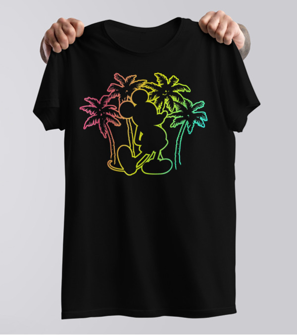 Mickey Mouse Neon Palm Trees Disney Tropical T-Shirt