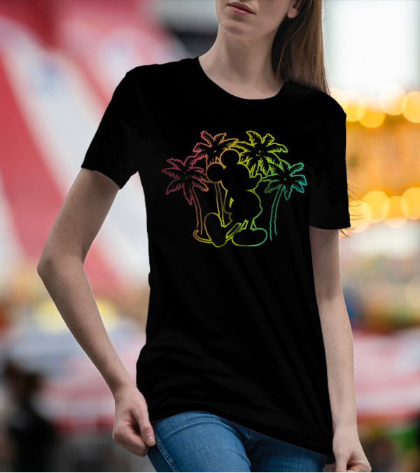 Mickey Mouse Neon Palm Trees Disney Tropical T-Shirt