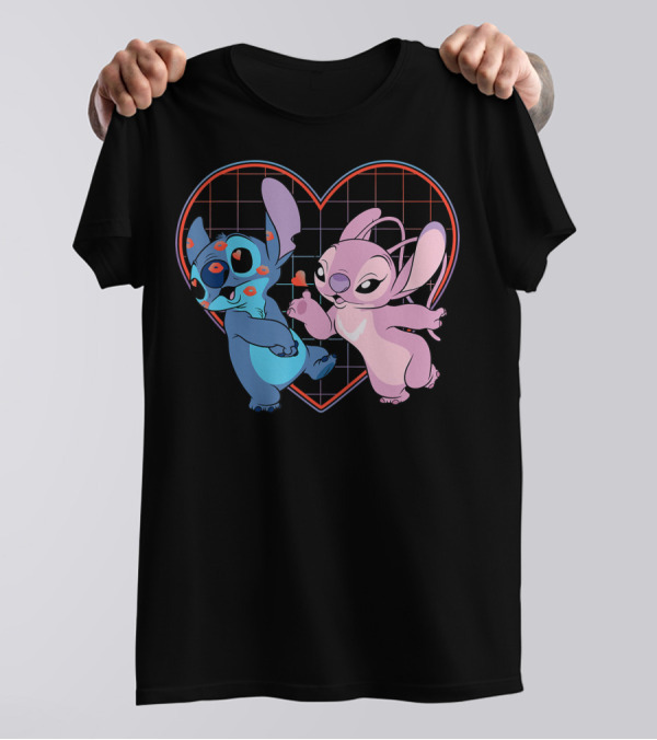 Disney Lilo And Stitch Angel Heart Grid Love T-Shirt