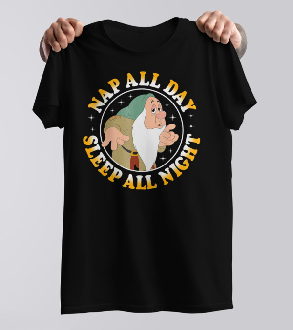 Nap All Day Sleep All Night Disney Snow White Dwarf Sleepy T-Shirt